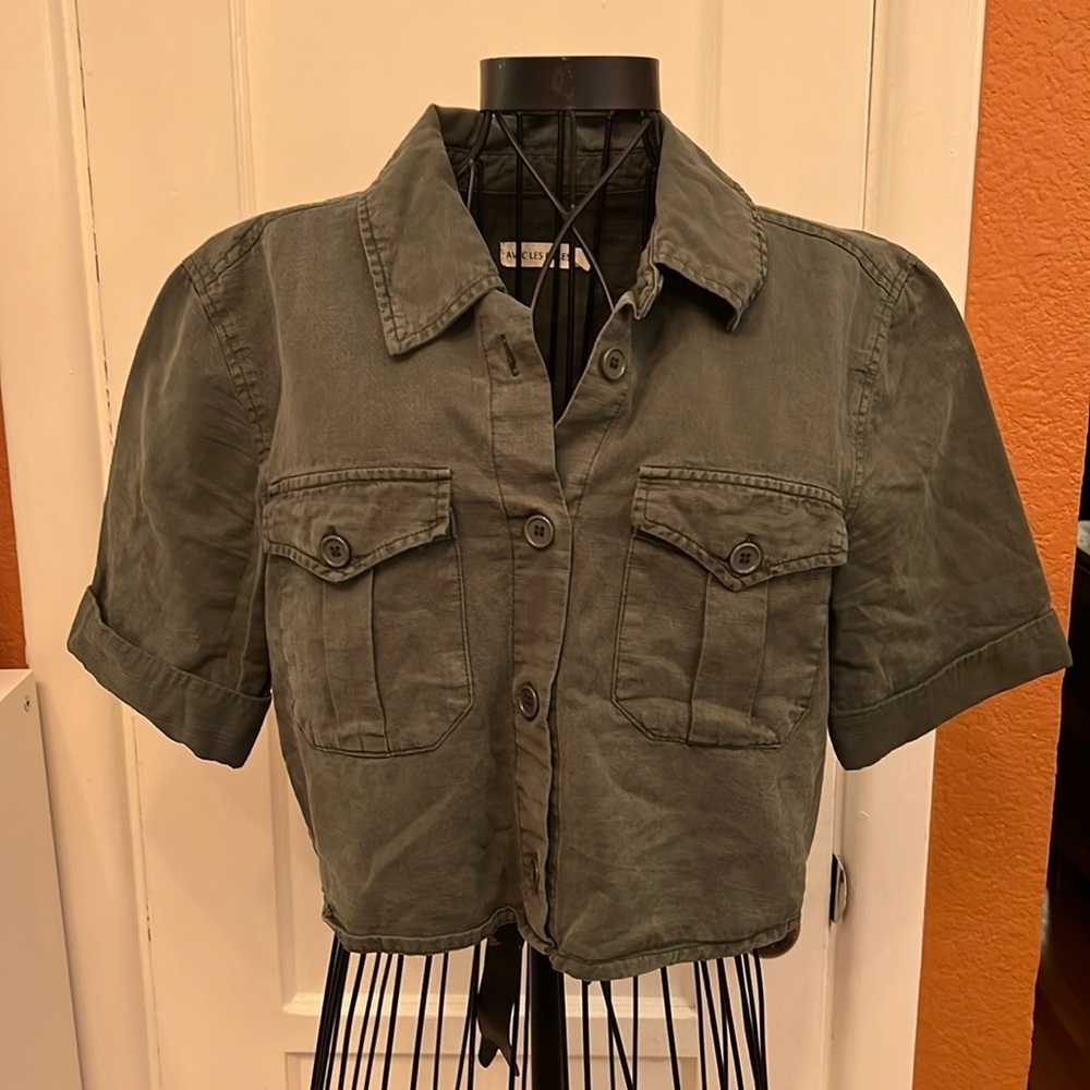 Avec Les Filles Cotton Lyocell Cropped Shirt-Size XS